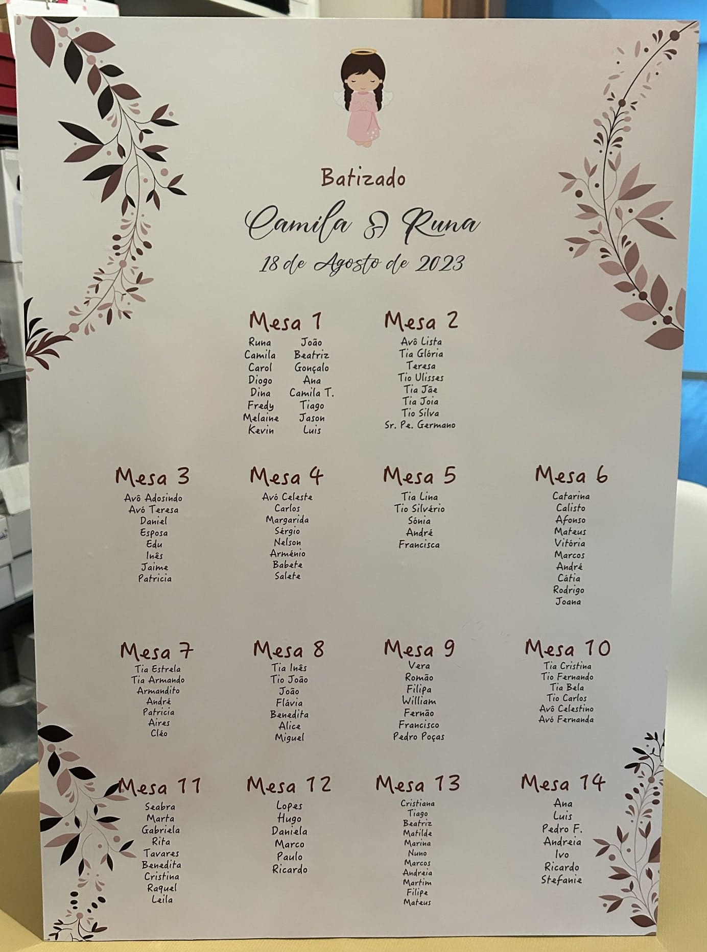 Placa mesas/boas vindas